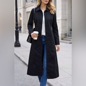 GAP Black Trench Coat Midi Jacket Minimalist Classic Cotton Coat Women M